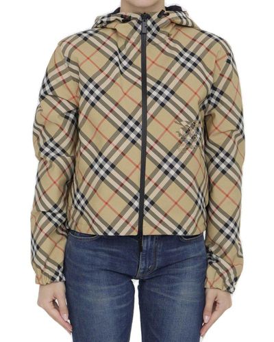 Burberry Cropped Reversible Checked Hooded Jacket - Grey