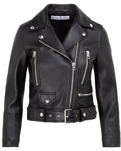 Acne Studios Belted Leather Biker Jacket - Black