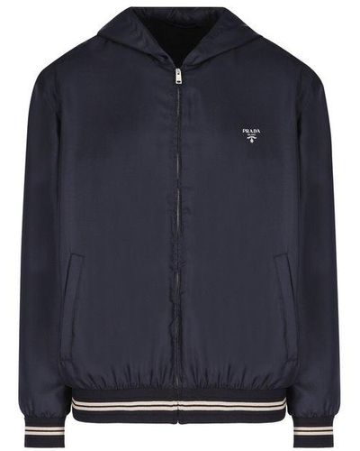 Prada Zip-up Hooded Coat - Blue