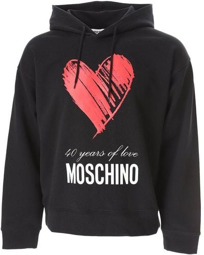 Moschino Logo Printed Drawstring Hooide - Black