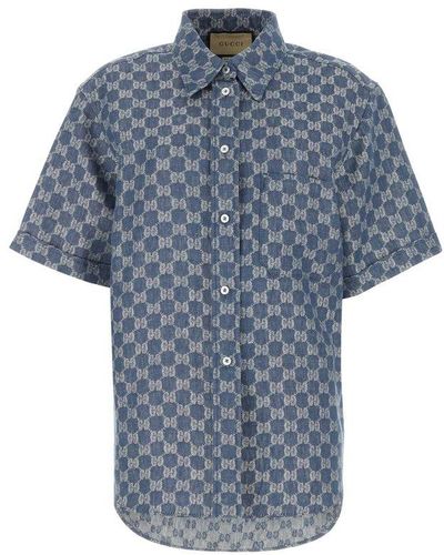 Gucci Linen Shirt With Monogram - Blue