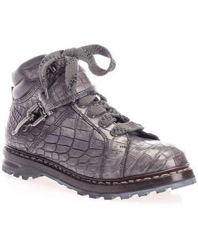 Dolce & Gabbana Embossed Lace-up Boots - Gray