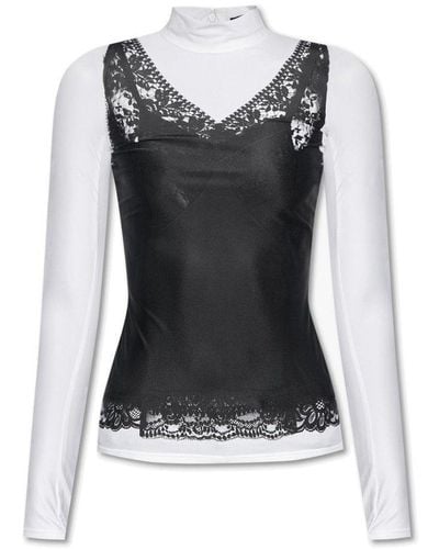 Balenciaga Lace-detailed Long-sleeved Top - Black