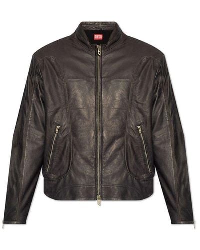 DIESEL L-krix Zip-up Leather Jacket - Gray