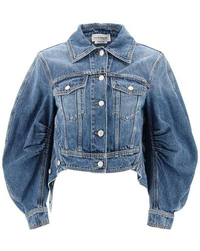 Alexander McQueen Cropped Denim Jacket - Blue