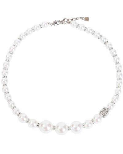 Givenchy 4g Plaque Pearl Necklace - White