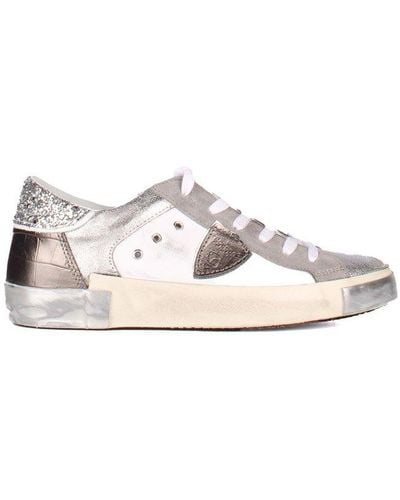 Philippe Model Prsx Embellished Lace-up Sneakers - Metallic