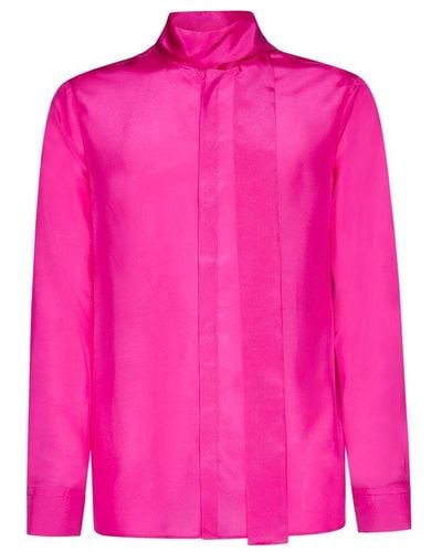 Valentino Scarf Detailed Long-sleeved Shirt - Pink