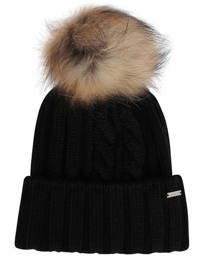 Woolrich Logo Plaque Pompom Beanie - Black