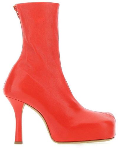 Bottega Veneta Leather Platform Ankle Boots - Red