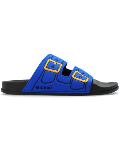 Marni Logo Embroidered Slip-on Slides - Blue
