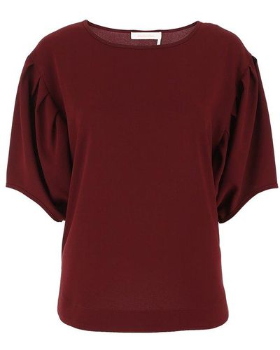 See By Chloé Puff Sleeve Draped Top - Red