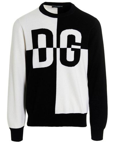Dolce & Gabbana Logo Intarsia Two-tone Sweater - Black