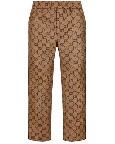 Gucci Mid Rise GG Damier-jacquard Trousers - Natural