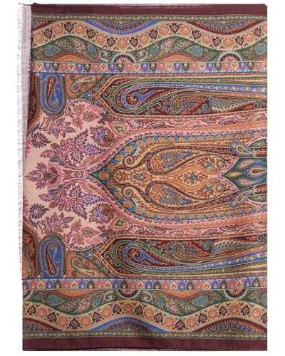 Etro Graphic Printed Frayed Edge Scarf - Pink