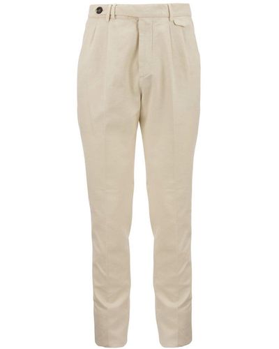 Brunello Cucinelli Leisure-fit Pants In Garment-dyed Twisted Cotton Gabardine With Double Dart And Waistband Puller - Natural