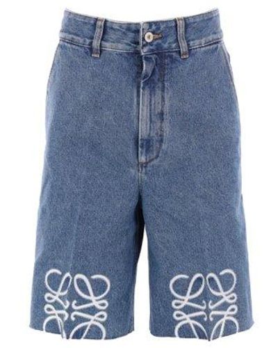 Loewe Anagram Frayed-hem Denim Shorts - Blue