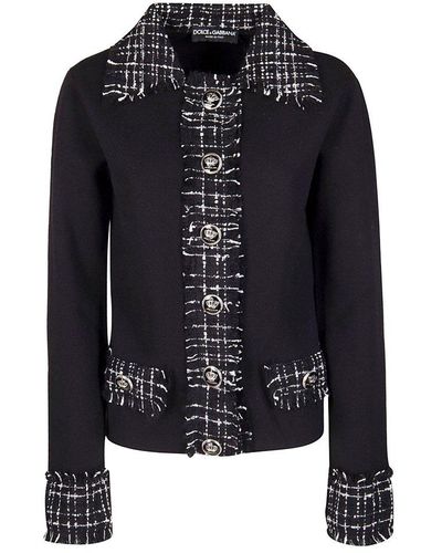 Dolce & Gabbana Tweed Trim Cardigan - Black
