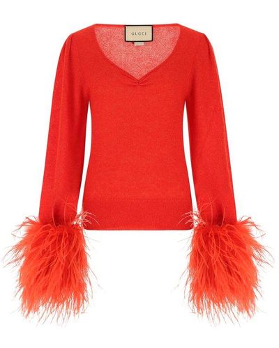 Gucci Silk Mohair Jumper With Feathers - Red