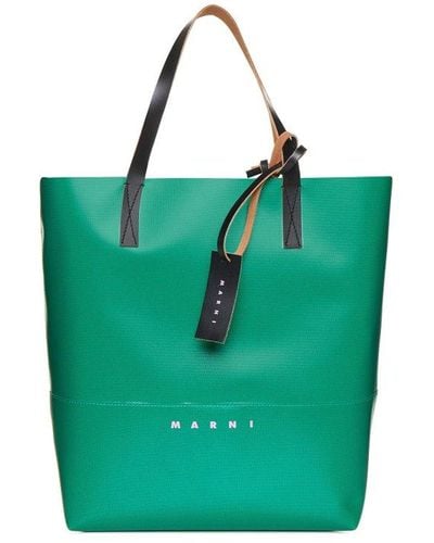 Marni Tribeca Logo Printed Tote Bag - Green