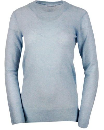 Malo Long-sleeved Crewneck Knitted Sweater - Blue