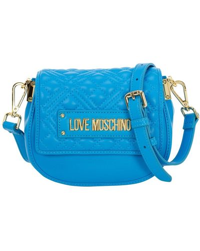 Love Moschino Logo Plaque Quilted Crossbody Bag - Blue