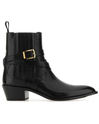 Bally Pointed-toe Buckle-detailed Ankle Boots - Black