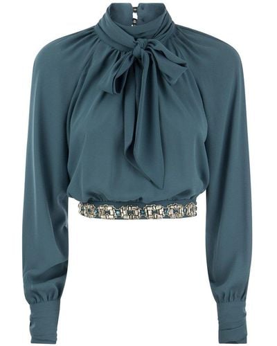 Elisabetta Franchi Viscose Shirt With Rhinestones - Blue