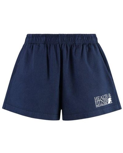 Sporty & Rich Logo Printed Elasticated Waistband Shorts - Blue