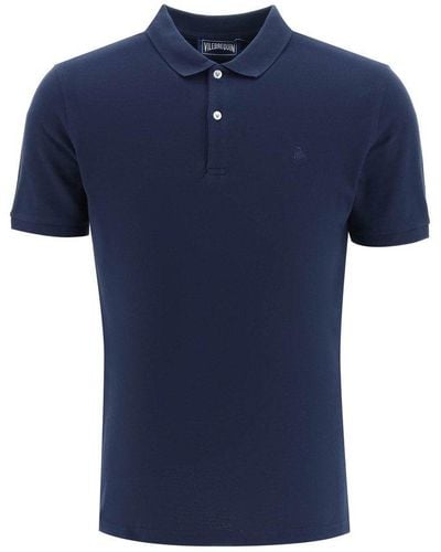Vilebrequin Logo Embroidery Polo Shirt In Cotton - Blue