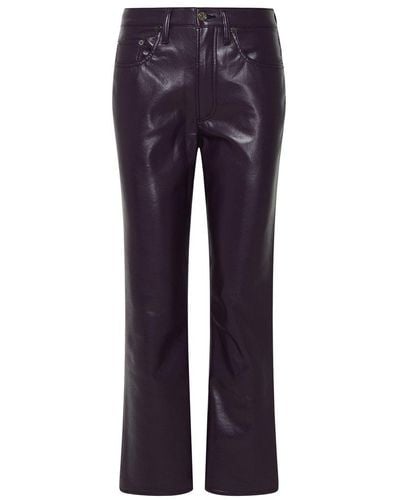 Agolde Riley Burgundy Leather Trousers - Blue