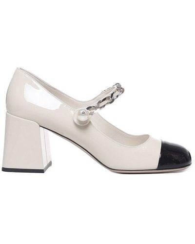 Miu Miu Two-toned Mary Jane Satin Court Shoes - White