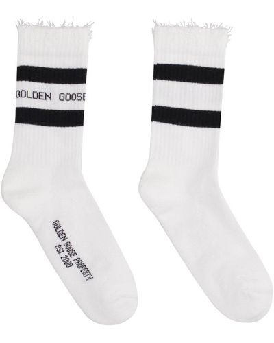 Golden Goose Logo Intarsia Striped Socks - White