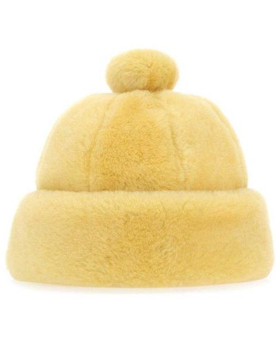 Lanvin Pastel Yellow Shearling Beanie Hat