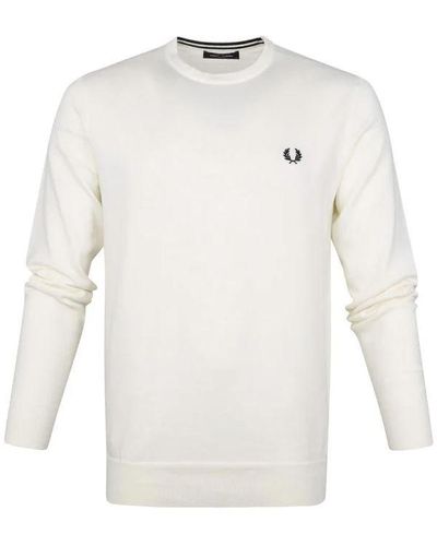 Fred Perry Logo-embroidered Long-sleeved Crewneck Jumper - White