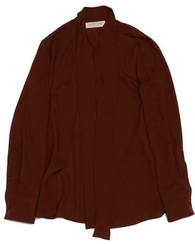 Valentino Bow-detailed Long-sleeved Shirt - Brown