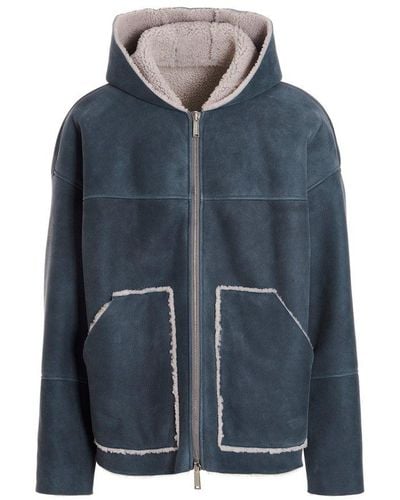 DSquared² Shearling Long-sleeved Hooded Jacket - Blue