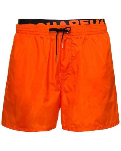 DSquared² Swim Trunks With logged Waistband In Polyammide - Orange