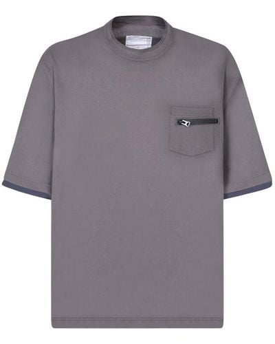 Sacai Zipped Pocket Jersey T-shirt - Grey
