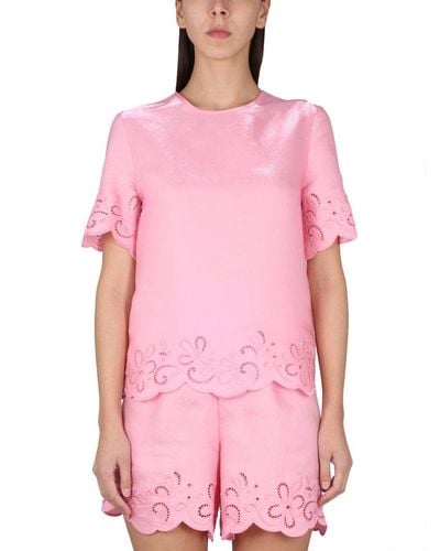 Boutique Moschino Lace-detailed Crewneck Top - Pink