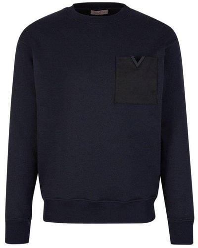 Valentino Logo Plaque Crewneck Sweatshirt - Blue