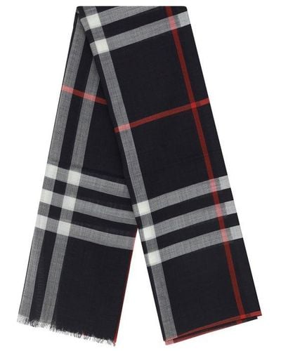 Burberry Checked Frayed-edge Scarf - Blue