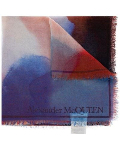 Alexander McQueen Raw-trimmed Edge Shawl - Blue