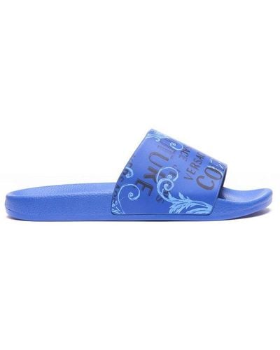 Versace Logo-printed Almond Toe Slides - Blue