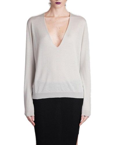 Rick Owens Dylan V-neck Knitted Sweater - White