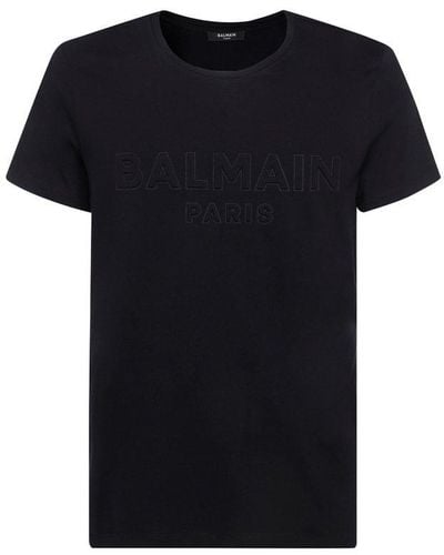 Balmain Logo Embossed T-shirt - Black