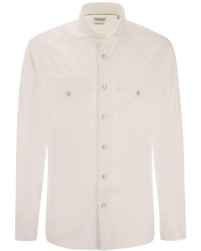 Brunello Cucinelli Easy Fit Cotton Button-Down Shirt - White