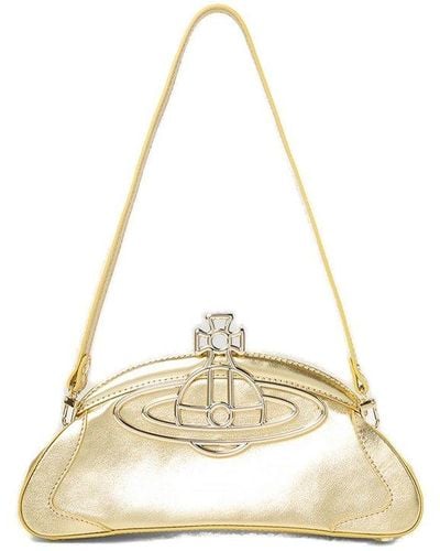 Vivienne Westwood Amber Orb Plaque Metallic Clutch Bag - Natural