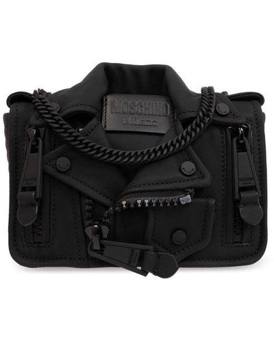 Moschino Biker Zip Detailed Crossbody Bag - Black