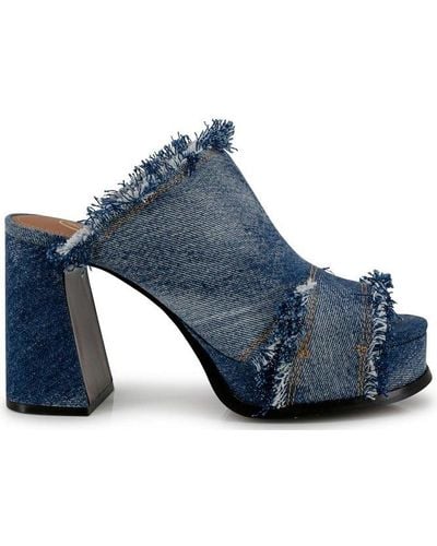 Ash Frayed Detailed Denim Sandals - Blue